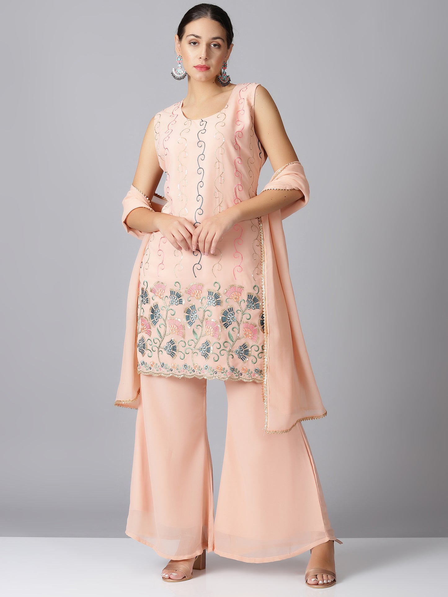 Women Georgette Ethnic Top Sharara Set