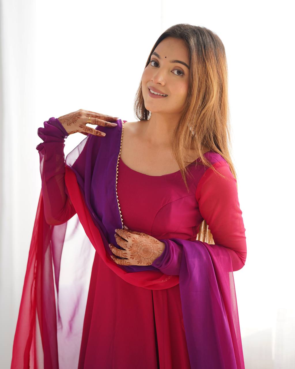 Anarkali Suit with Multicolor Ombre Dupatta Charm