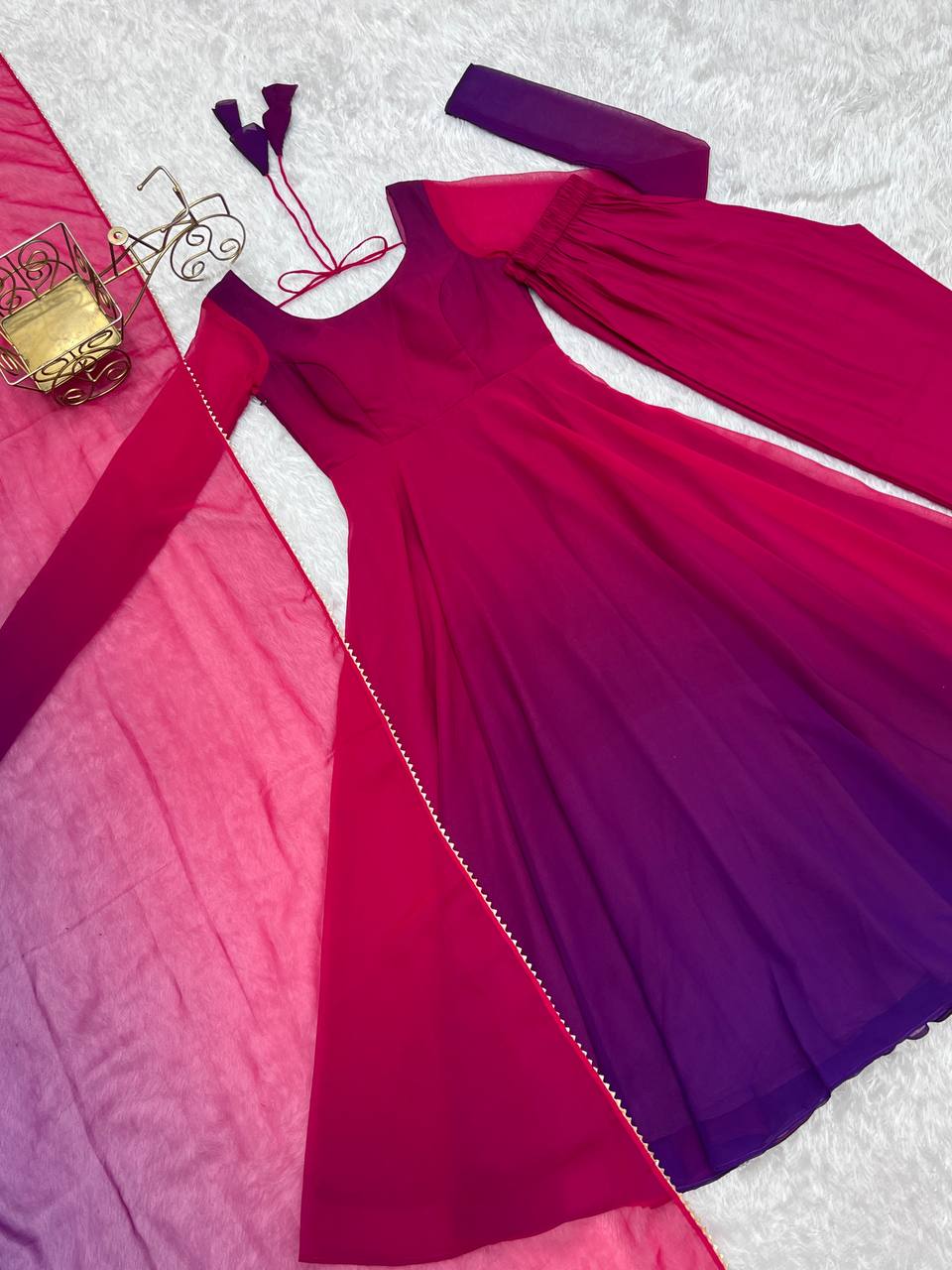 Anarkali Suit with Multicolor Ombre Dupatta Charm