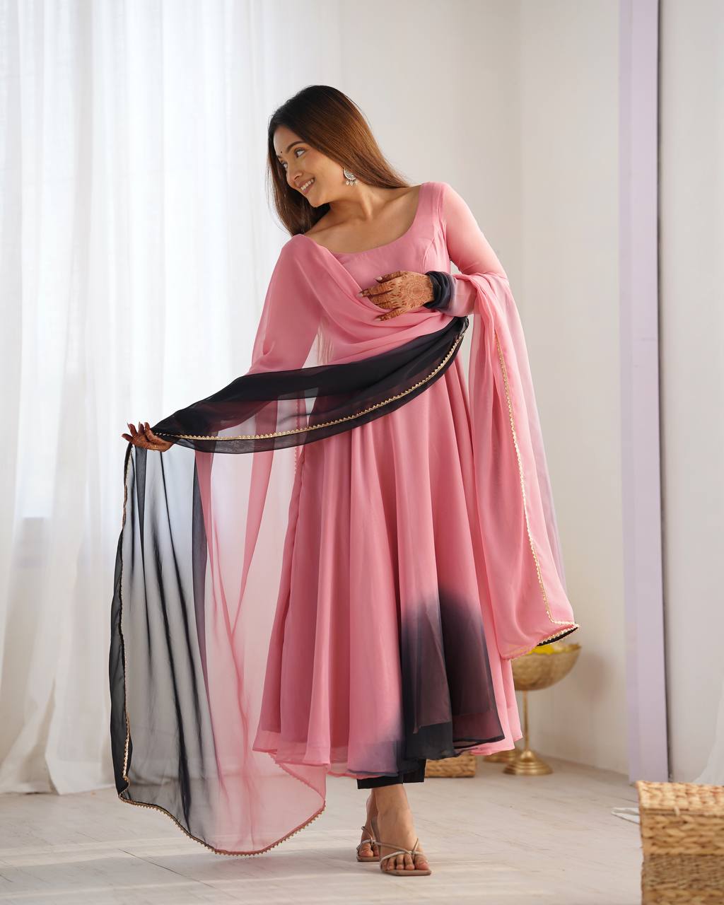 Anarkali Suit with Multicolor Ombre Dupatta Charm