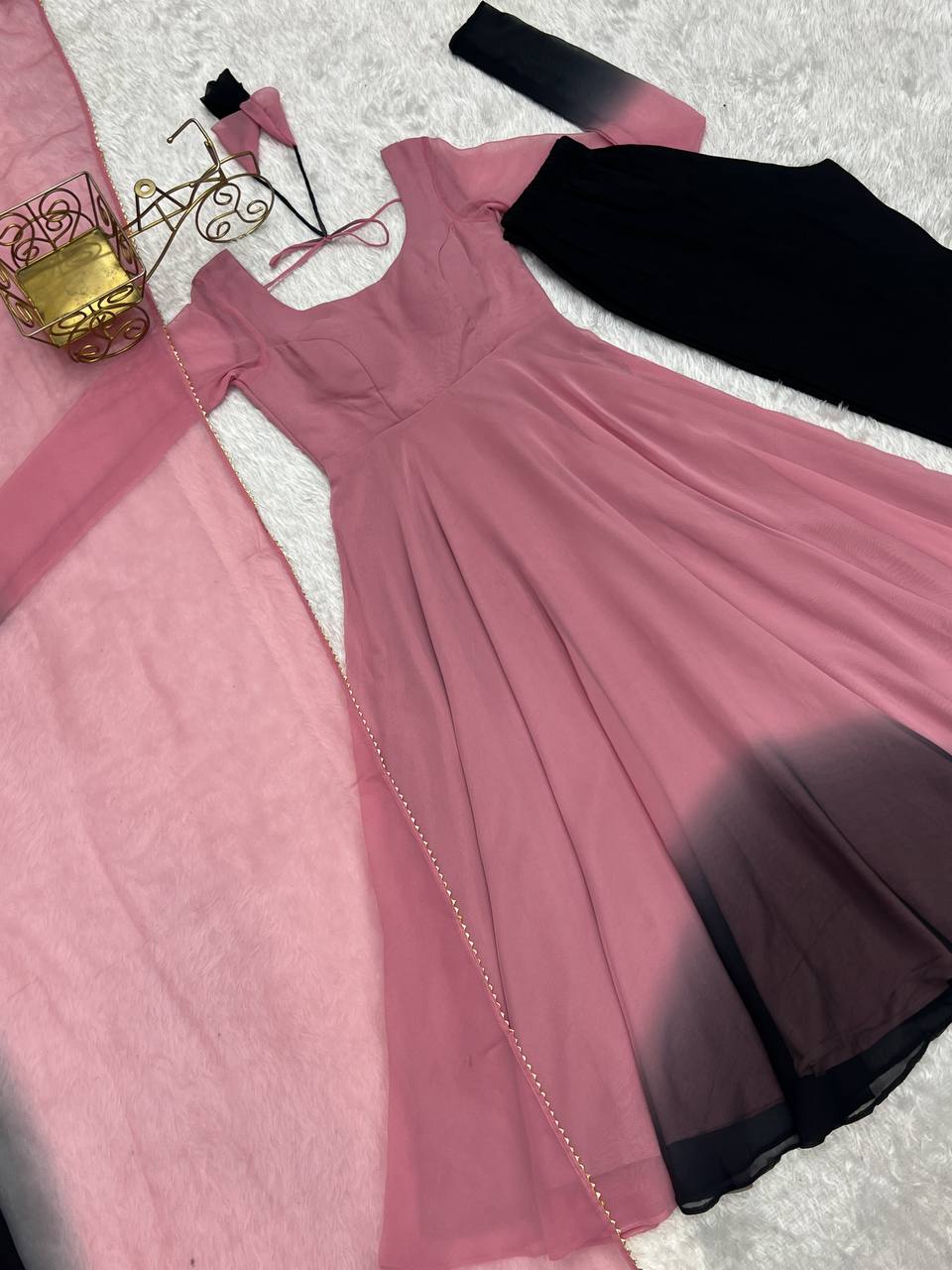 Anarkali Suit with Multicolor Ombre Dupatta Charm