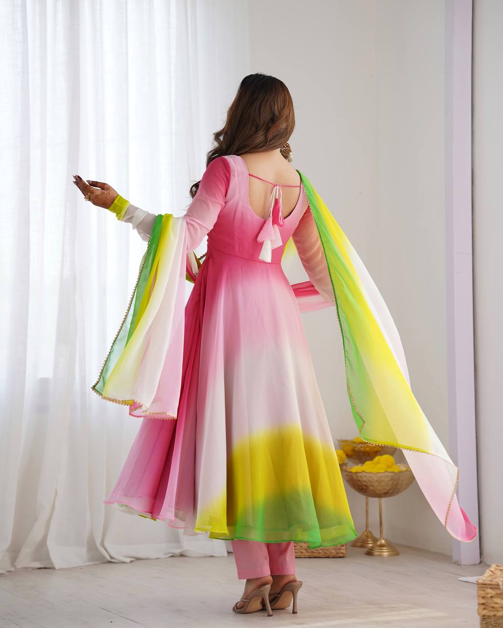 Anarkali Suit with Multicolor Ombre Dupatta Charm