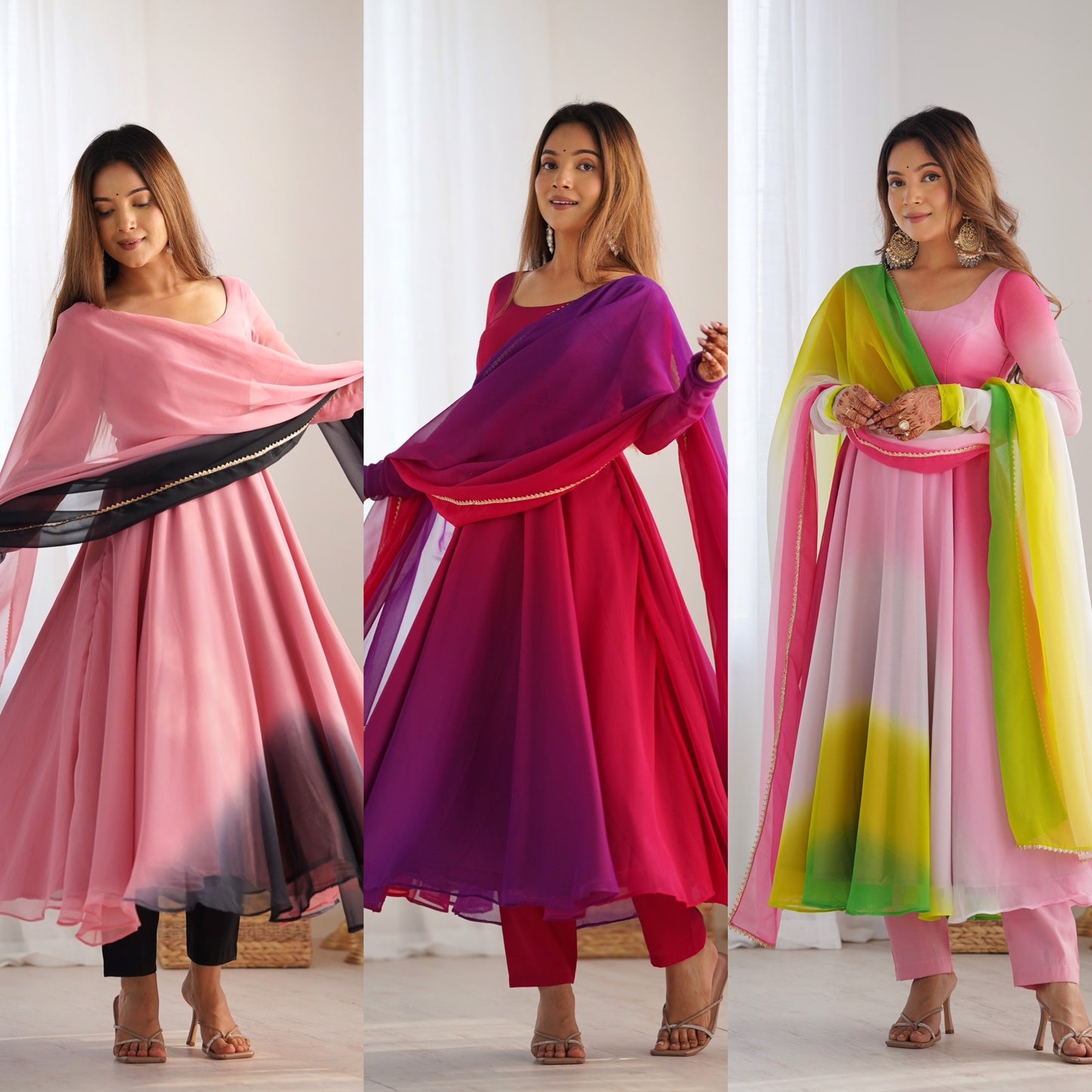 Anarkali Suit with Multicolor Ombre Dupatta Charm