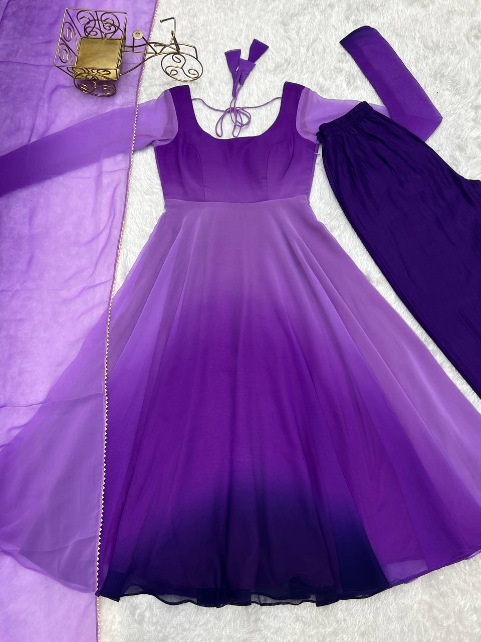 Anarkali Suit with Multicolor Ombre Dupatta Charm