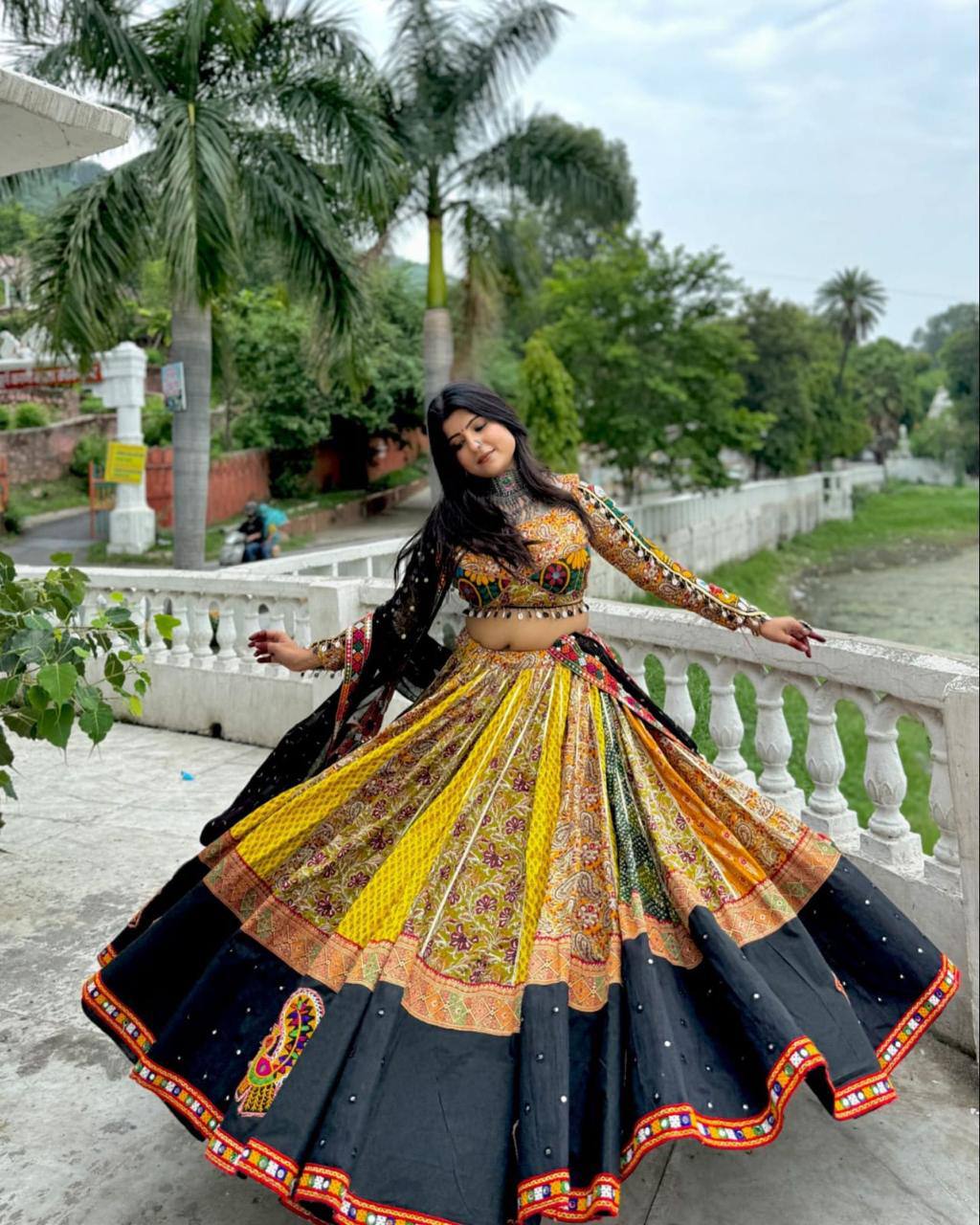 Vibrant Multicolor Navratri Lehenga with Mirror and Bandhani Work