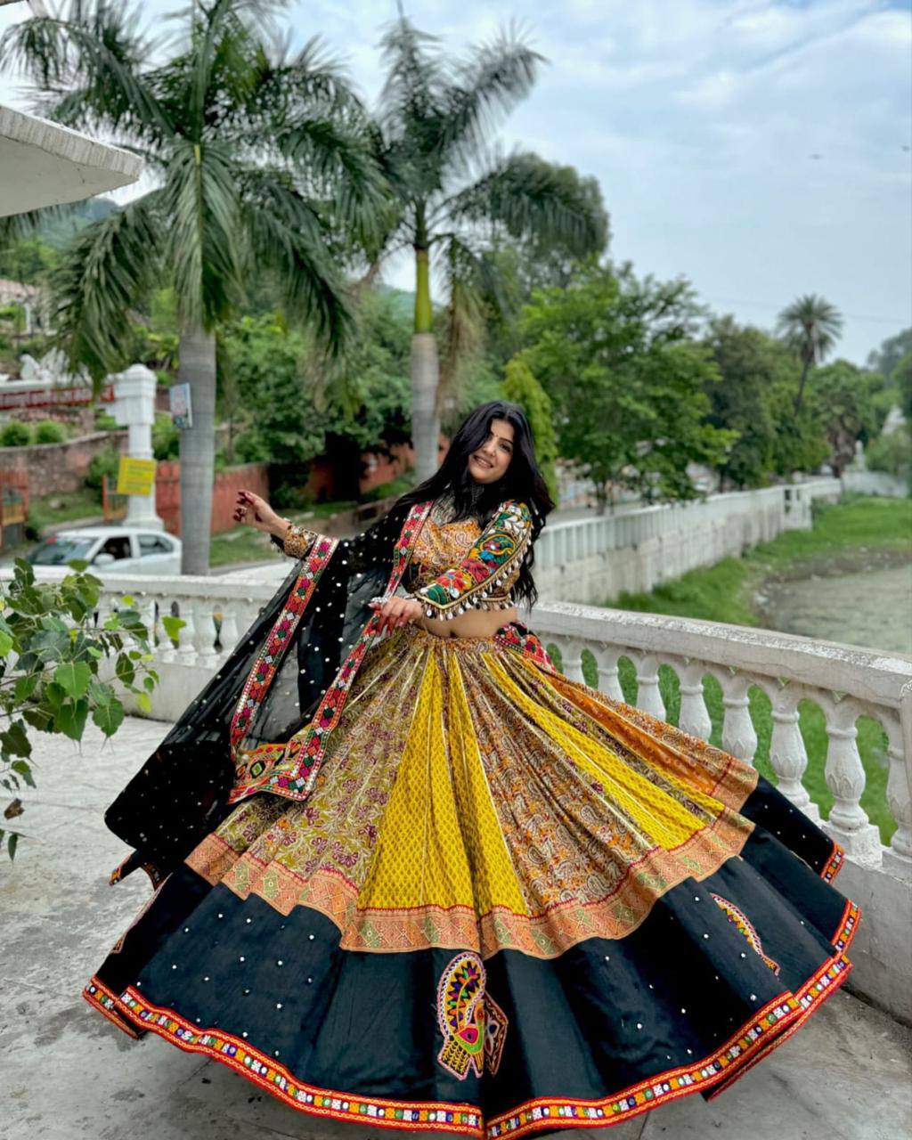 Vibrant Multicolor Navratri Lehenga with Mirror and Bandhani Work
