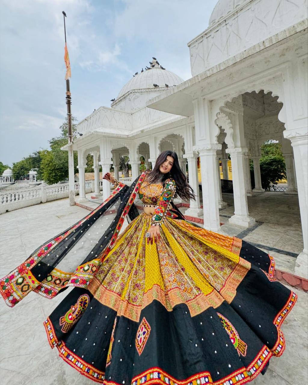 Vibrant Multicolor Navratri Lehenga with Mirror and Bandhani Work