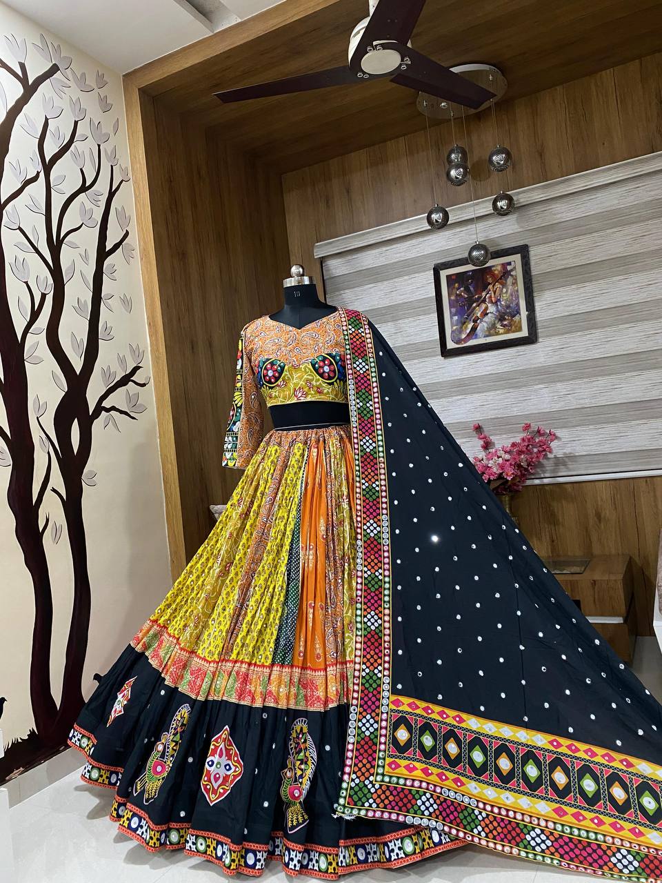 Vibrant Multicolor Navratri Lehenga with Mirror and Bandhani Work