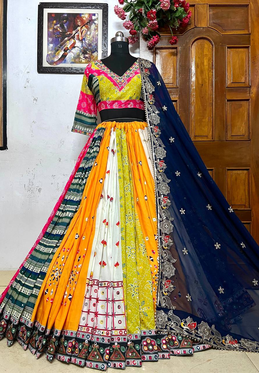 Vibrant Multicolor Traditional Lehenga with Mirror and Thread Work