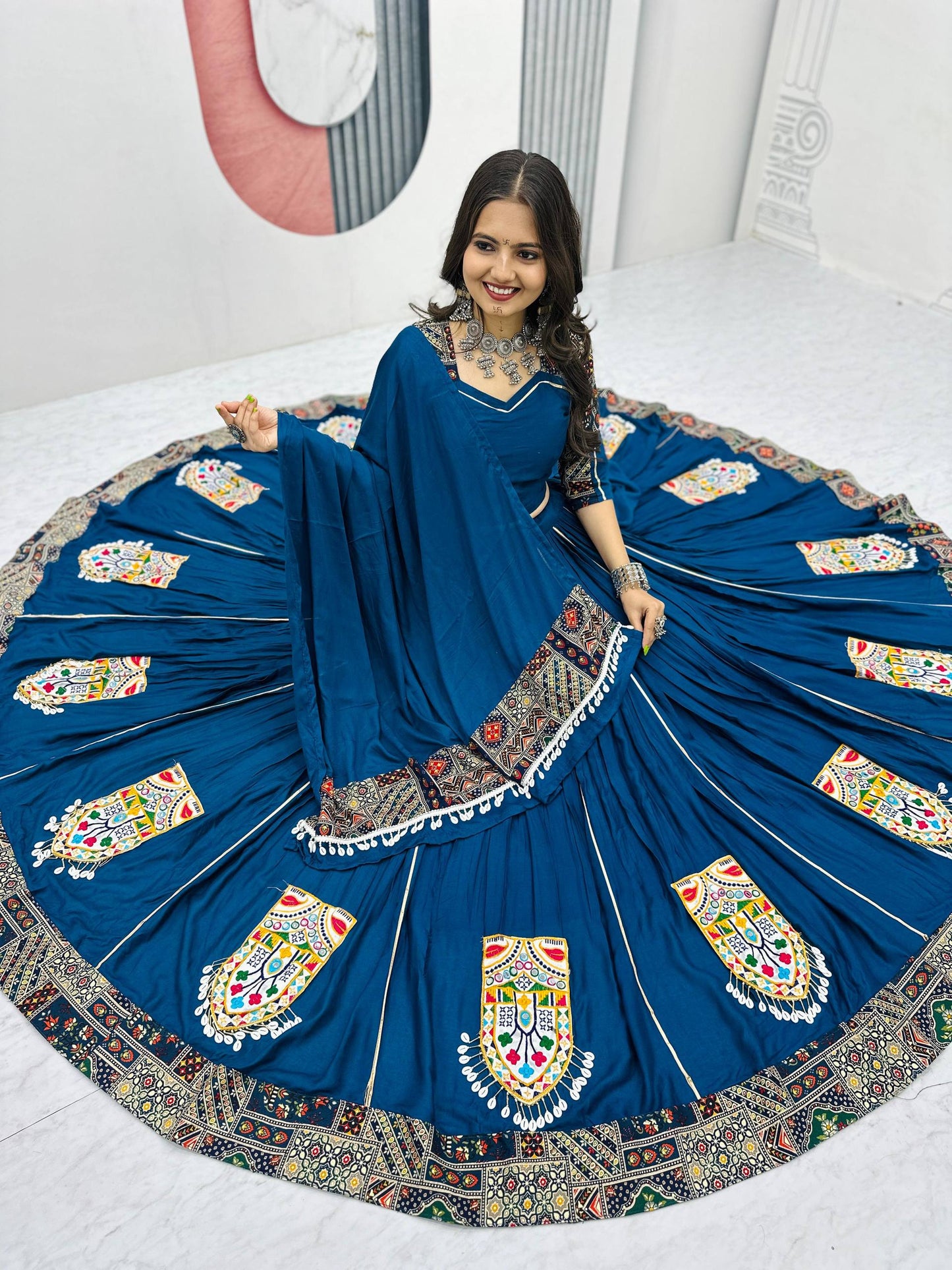 Traditional Lehenga Choli With Gamathi Work And Embroidery Detailing.