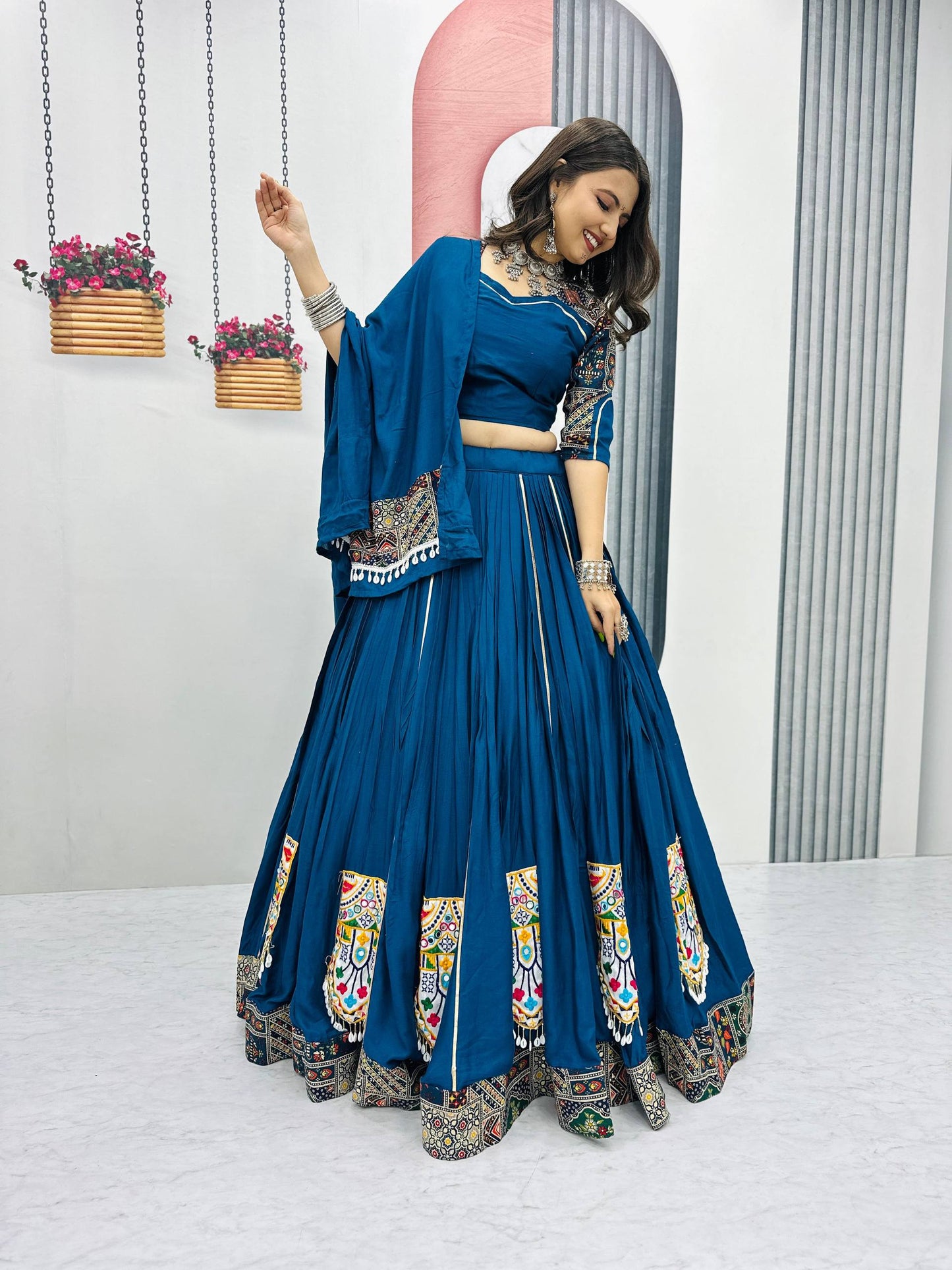 Traditional Lehenga Choli With Gamathi Work And Embroidery Detailing.