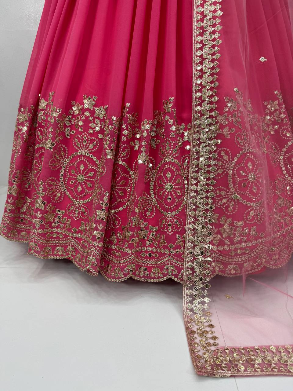 Elegant Pink Peplum Lehenga with Sequin Embroidery and Dupatta