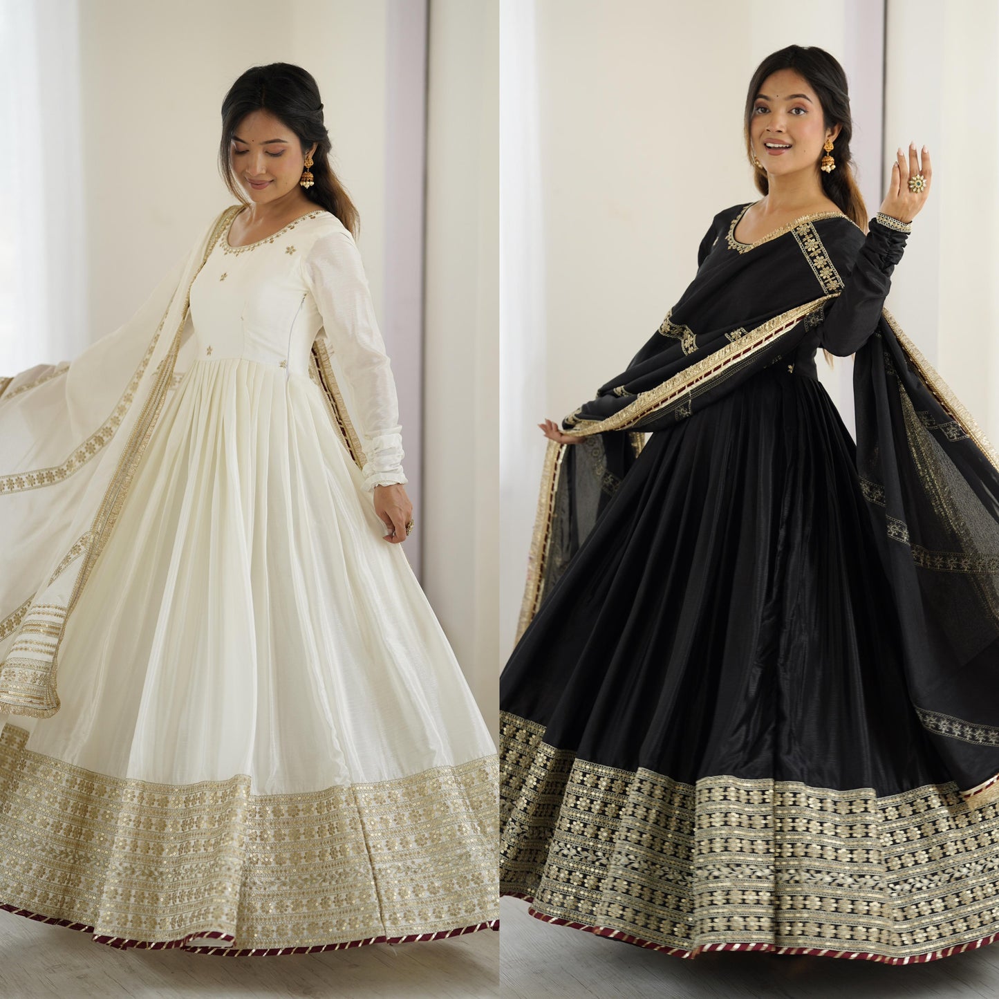 Elegant Anarkali With Golden Embroidery And Sheer Dupatta Charm