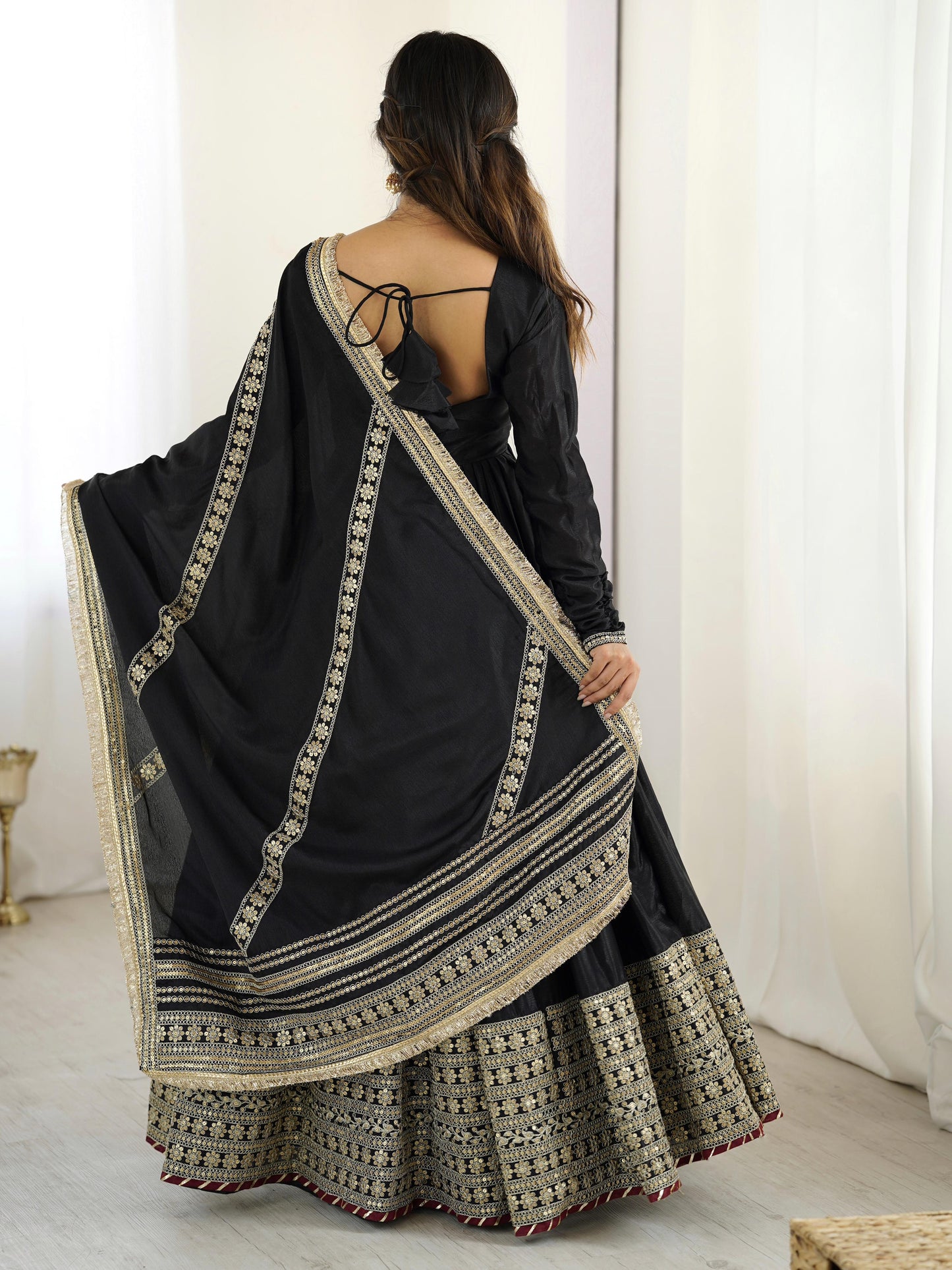 Elegant Anarkali With Golden Embroidery And Sheer Dupatta Charm