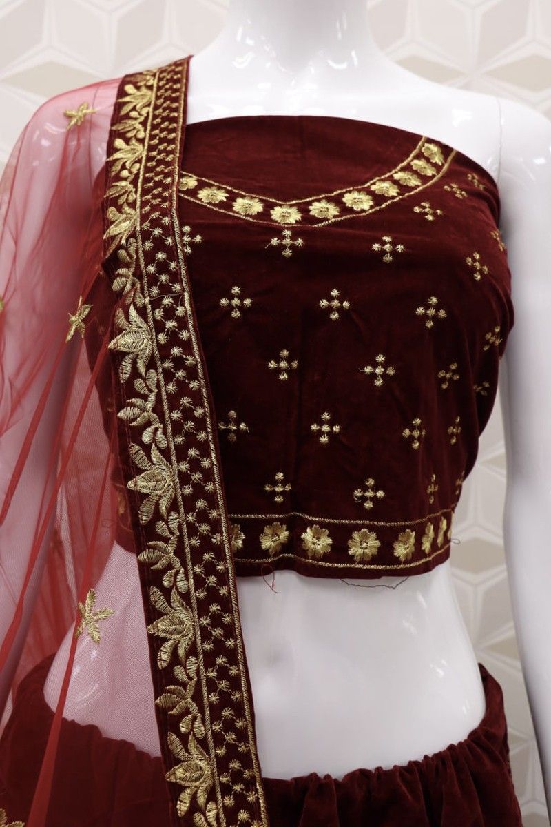 Embroidery Work Maroon Color Lehenga