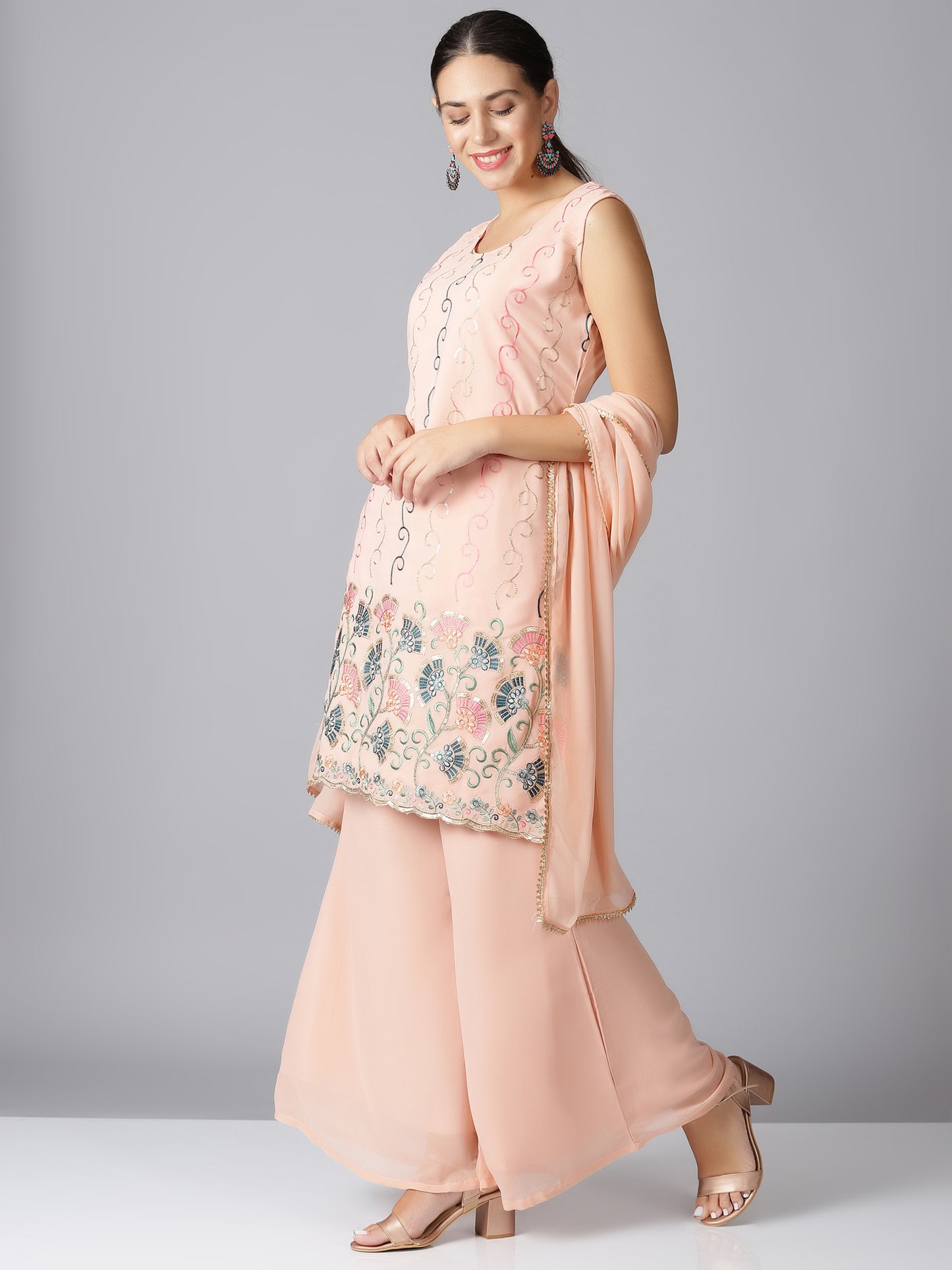 Women Georgette Ethnic Top Sharara Set