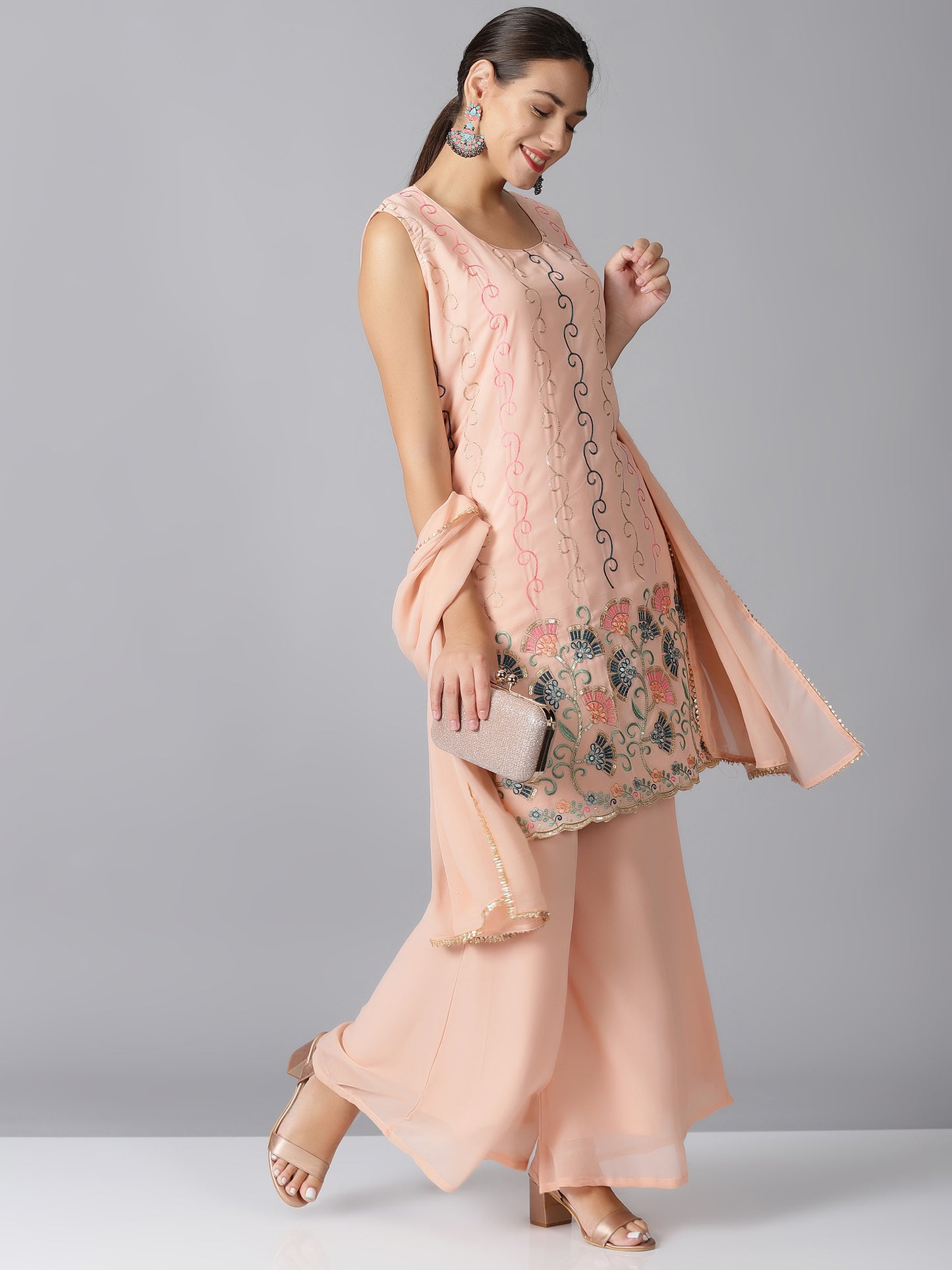 Women Georgette Ethnic Top Sharara Set