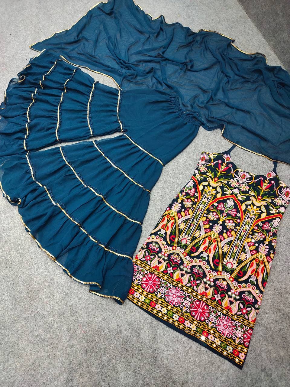 Beautyfull Blue Sequence Fancy Sharara Suit