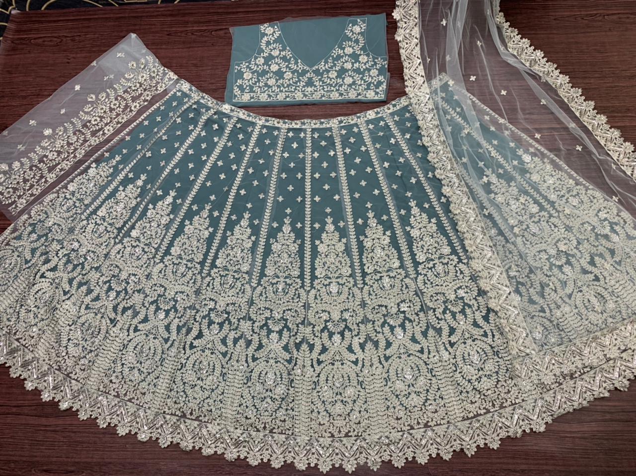 New Designer Bridal Wear Heavy Chine Sequence Work Lehenga Choli With Dupatta