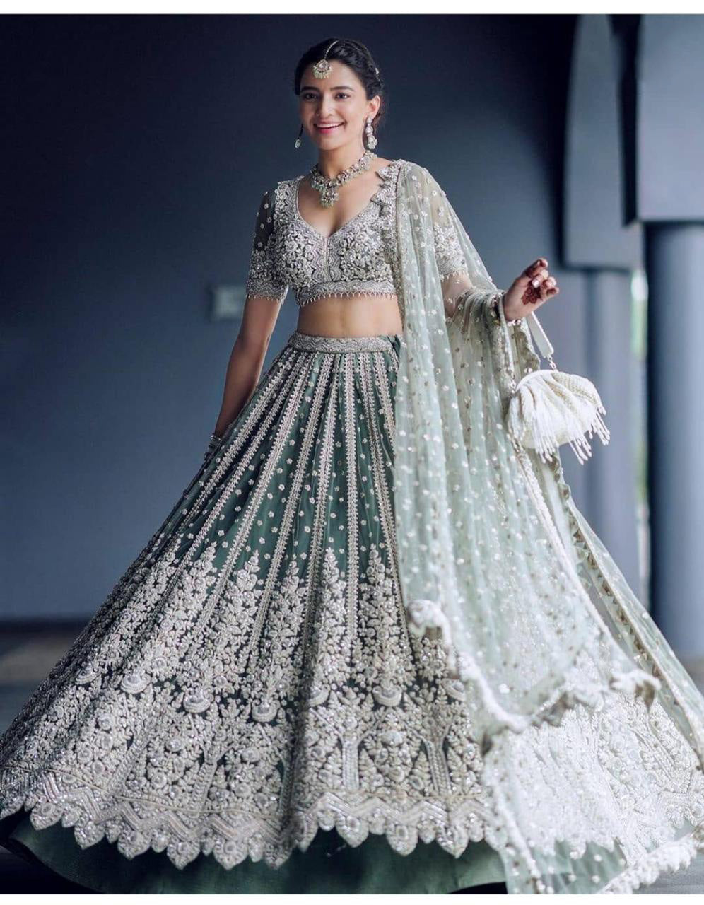 New Designer Bridal Wear Heavy Chine Sequence Work Lehenga Choli With Dupatta