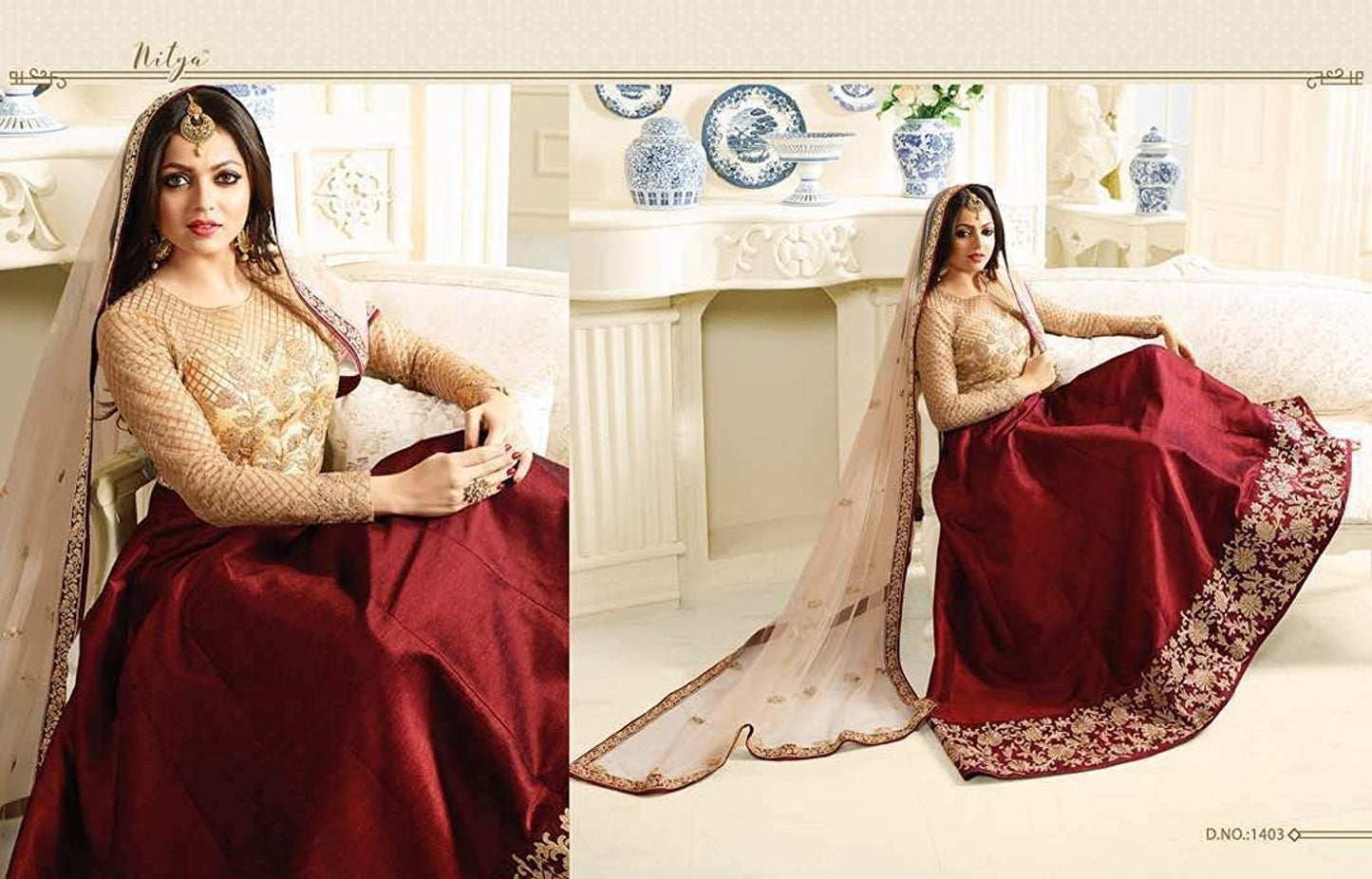 Drashti Dhami Red Banglory Silk And Net Womens Semi Stitched Long Anarkali Suit