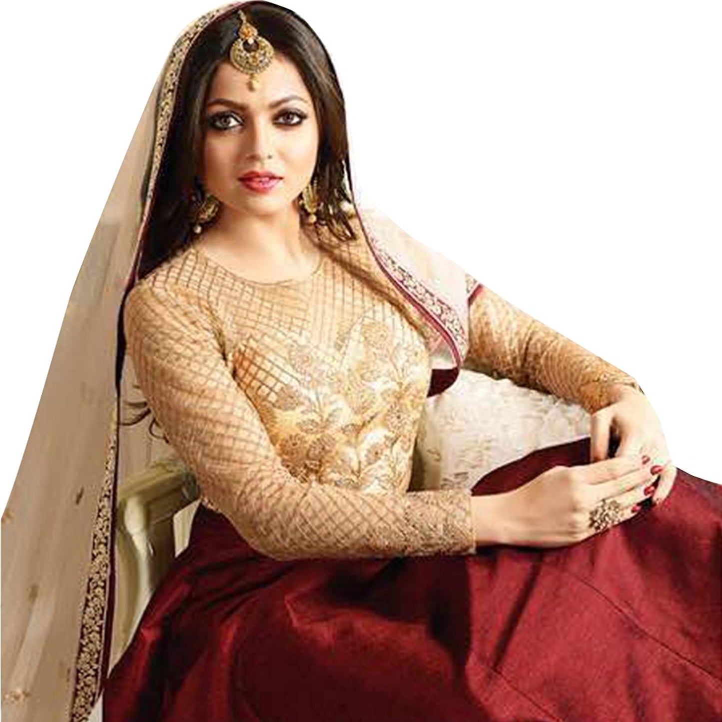 Drashti Dhami Red Banglory Silk And Net Womens Semi Stitched Long Anarkali Suit