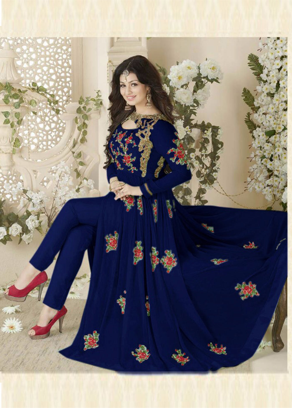 Ayesha Takia Designer Beautiful Blue Flower Printed Long Anarkali Suit