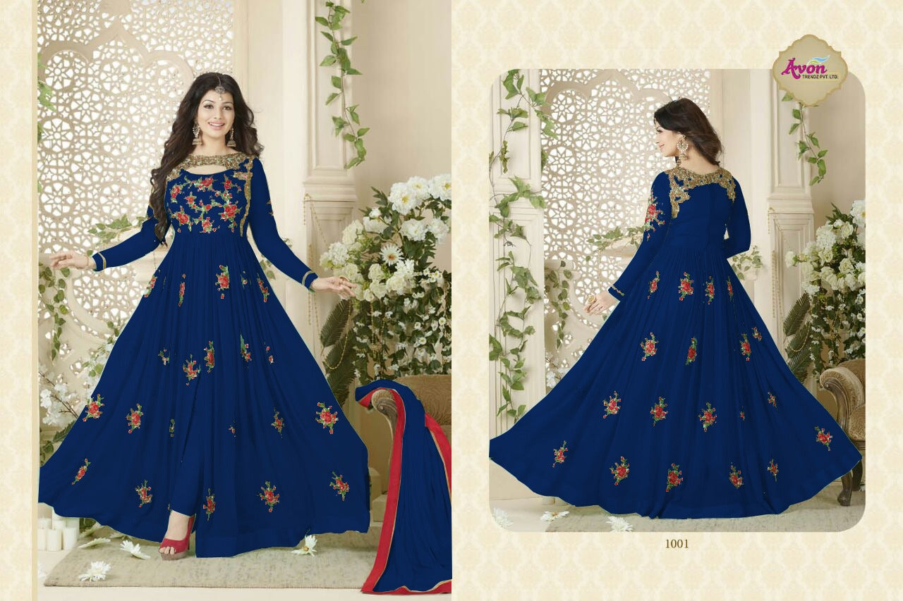 Ayesha Takia Designer Beautiful Blue Flower Printed Long Anarkali Suit