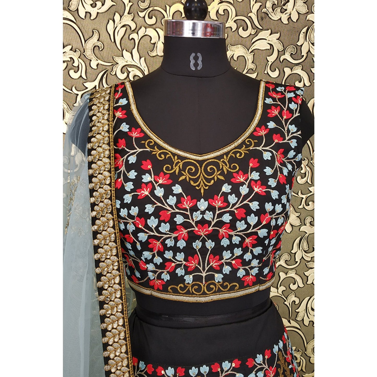 Designer Black Taffeta Silk Semi Stitch Lehenga Choli