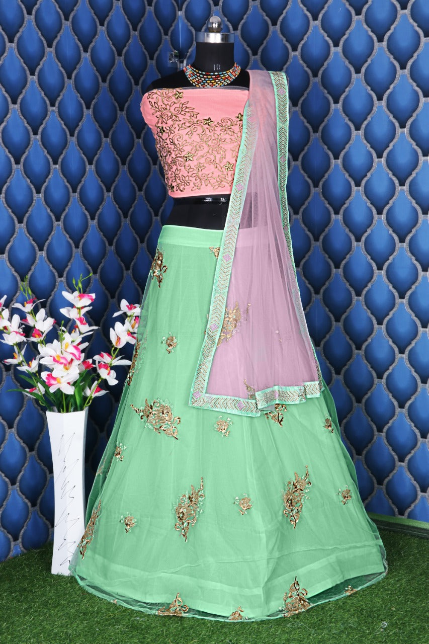 Simple Pista Color Lehenga Designer