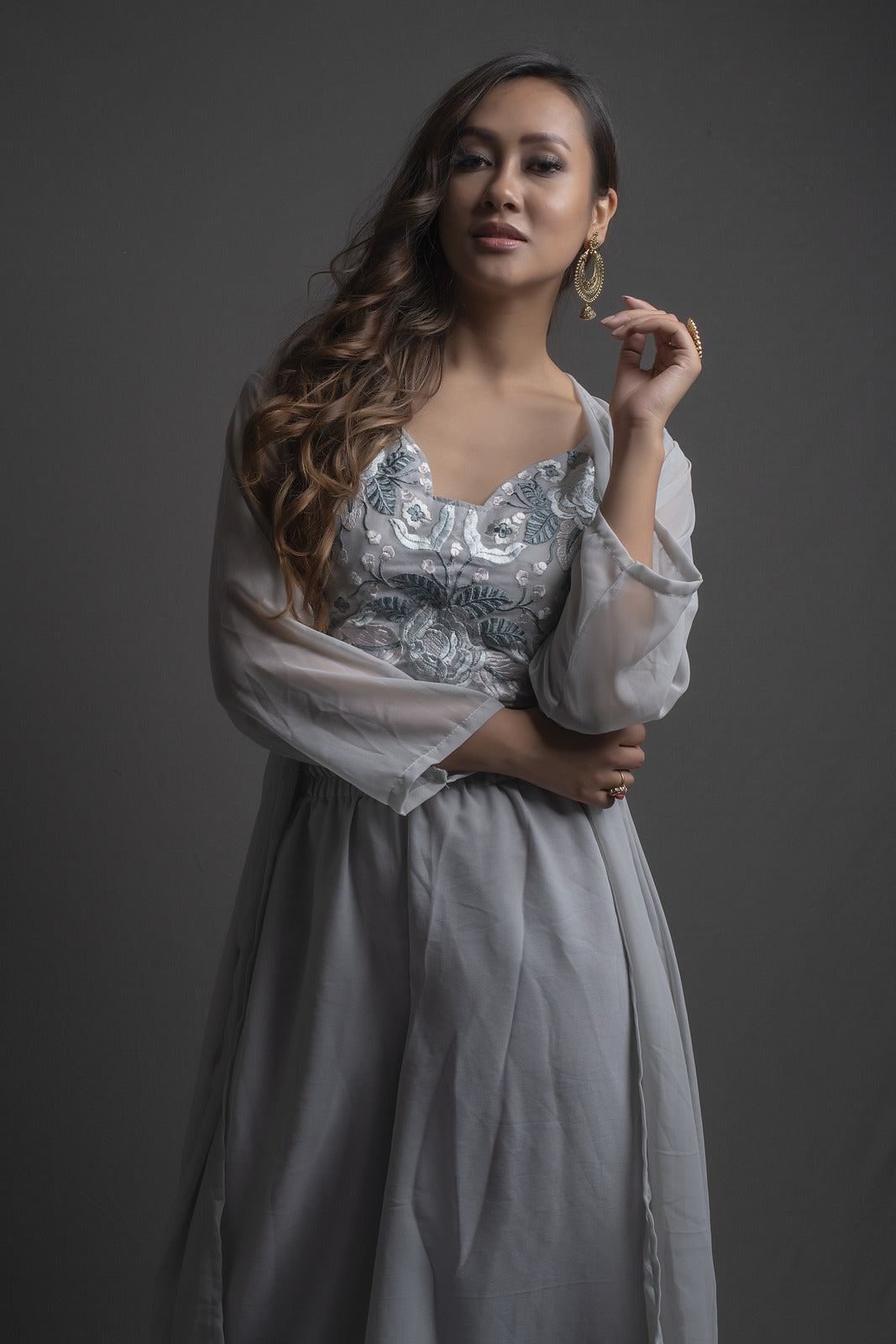 New Grey Color Sharara Crepe Blouse Design