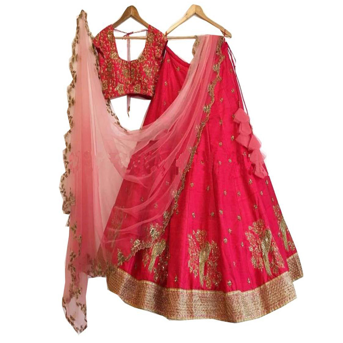 Bollywood Red Sparrow Embroidery Design Lehenga Choli