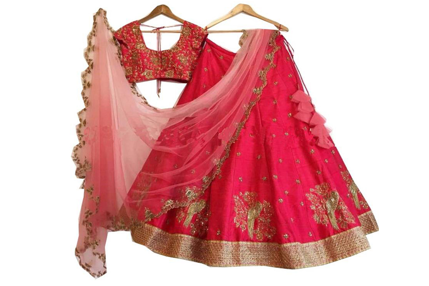 Bollywood Red Sparrow Embroidery Design Lehenga Choli