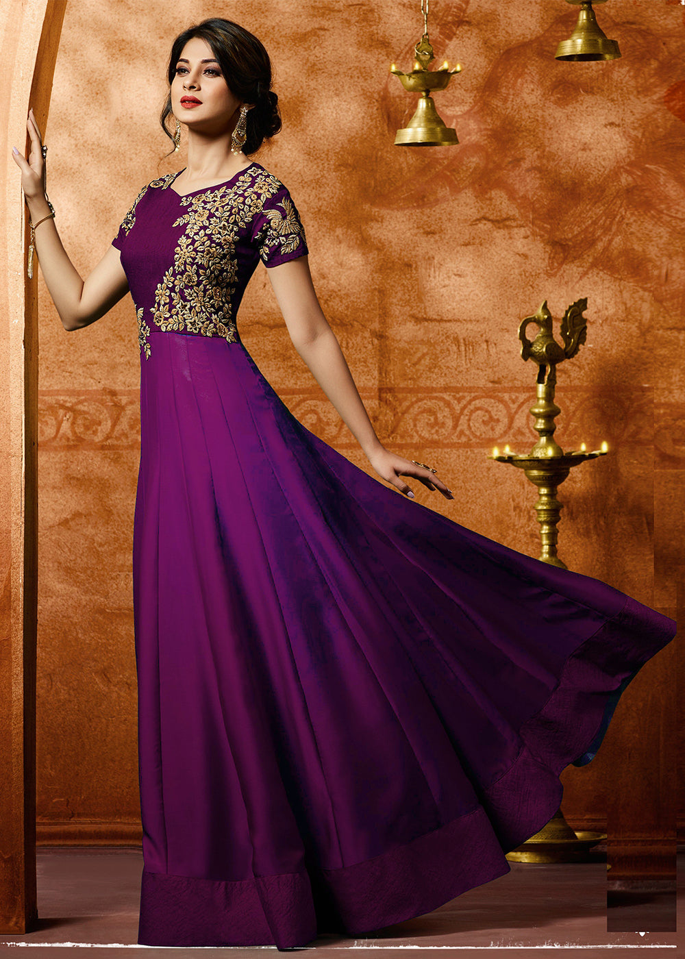 Jennifer Winget Purple Georgette Party Wear Embroidered Anarkali Suit