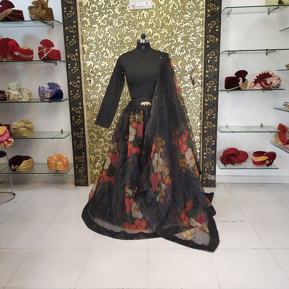 New Bollywood Black Color Zari And Sequence Work Lehenga Choli