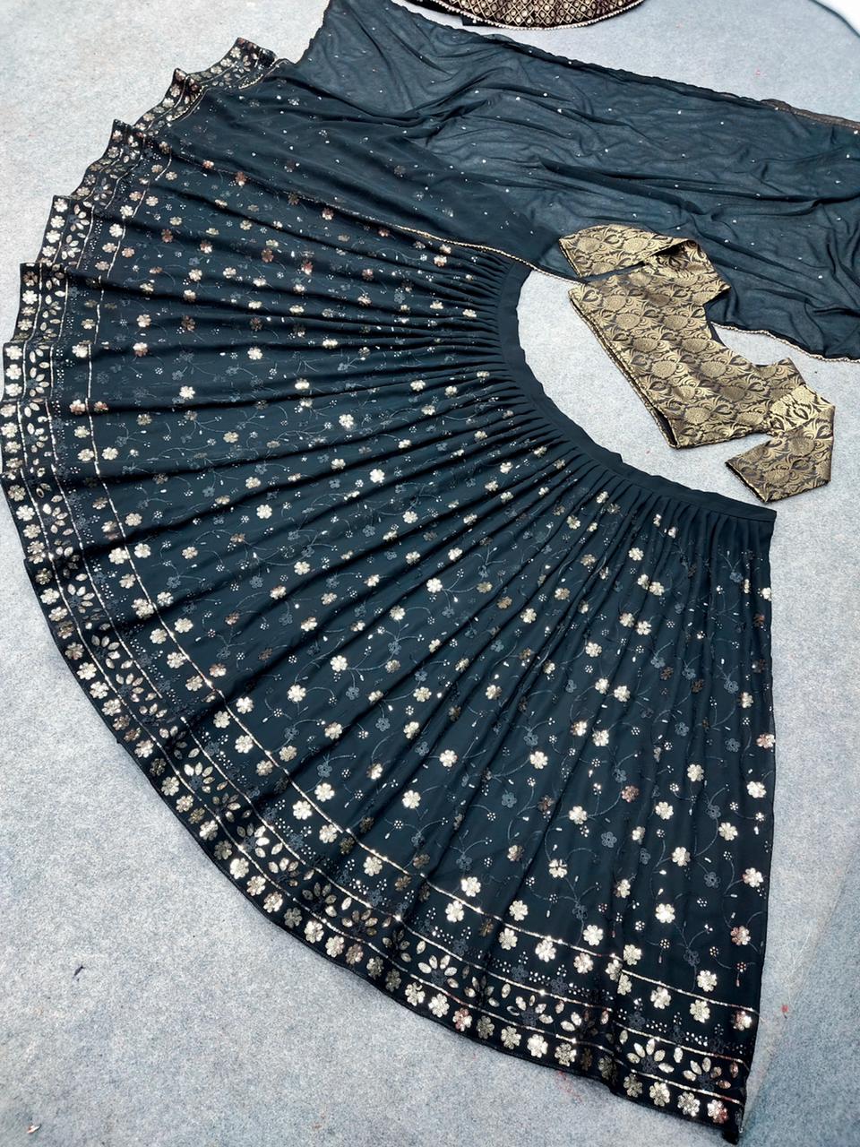 Thread Work Black Lehenga Choli