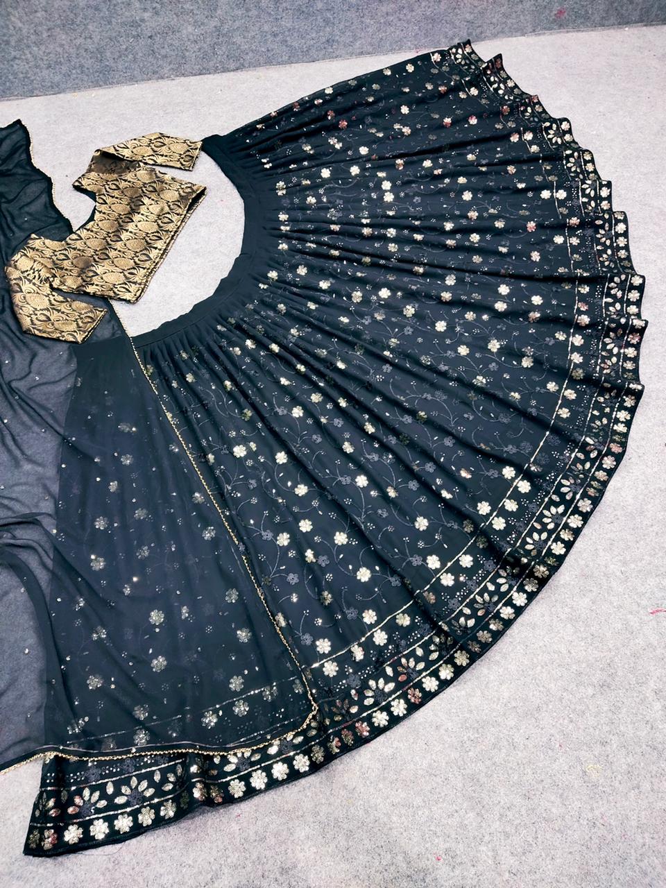 Thread Work Black Lehenga Choli