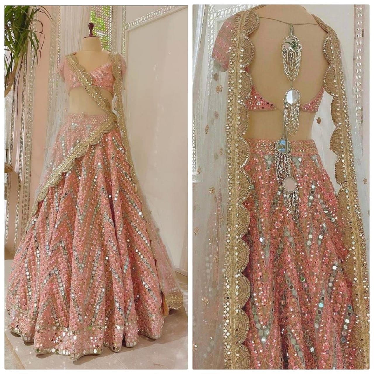 Peach Color Party Wear Designer Net Heavy Embroidered Lehenga