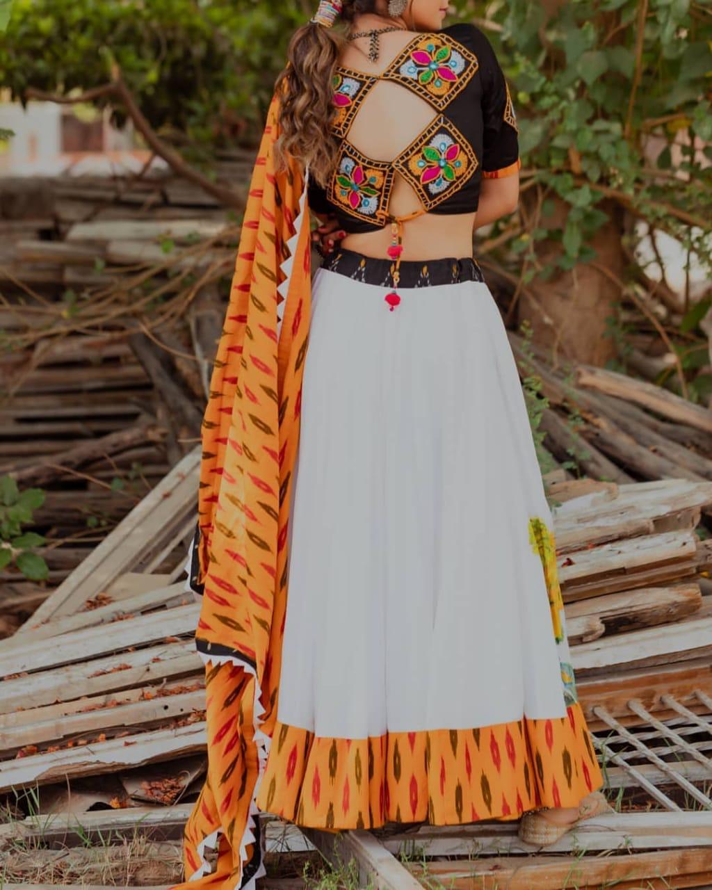 Extraordinary Garba Special Black And White Color Digital Print Lahenga Choli