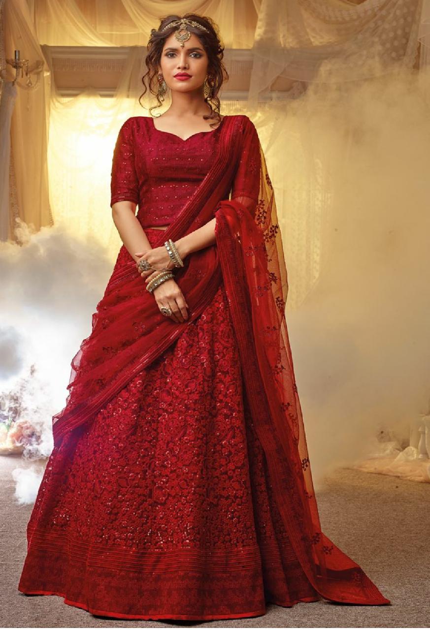 Presenting New Red Color Party Wear Lehenga Choli Ethnicroop