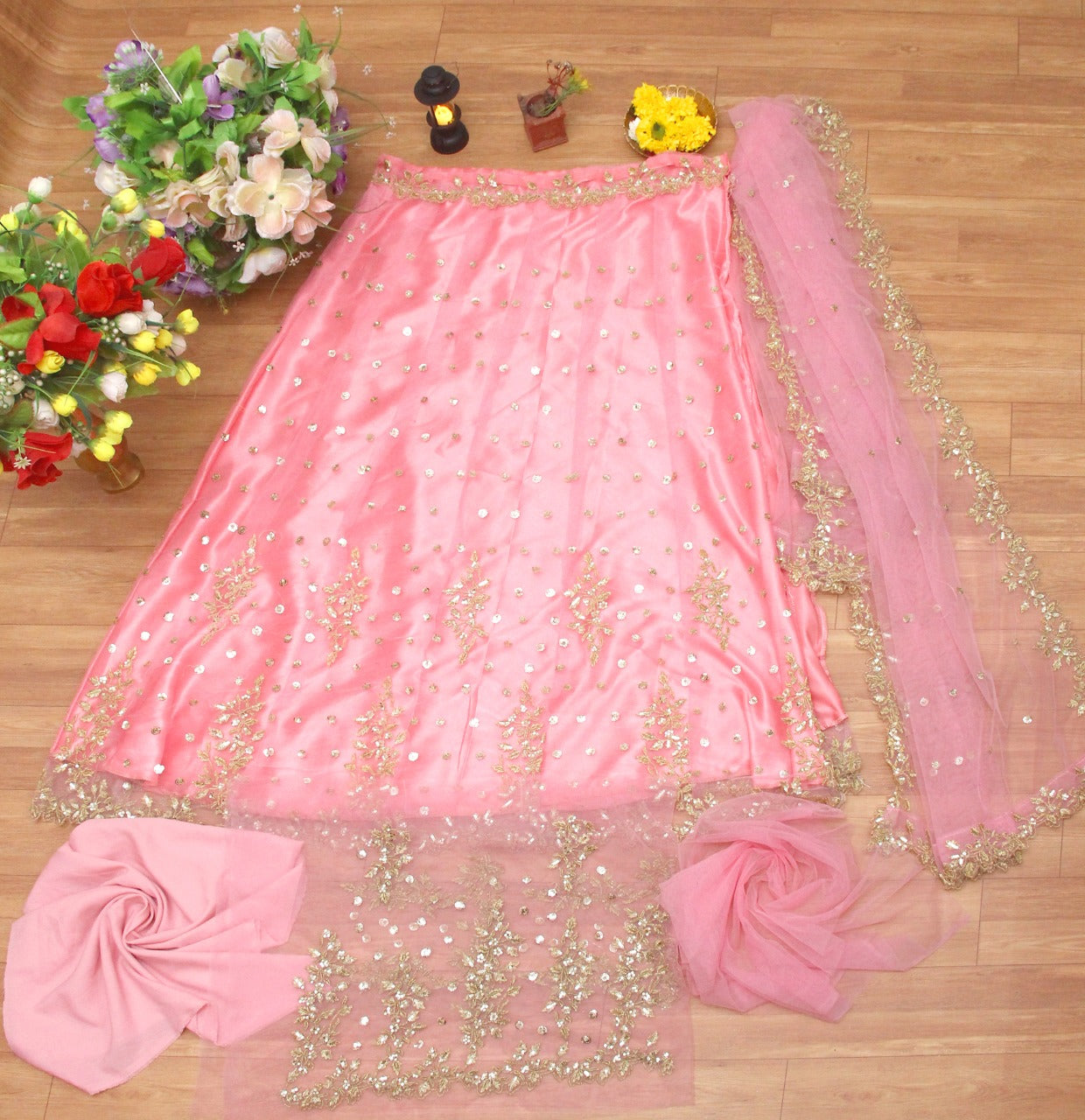Light Pink Sequin Work Lehenga