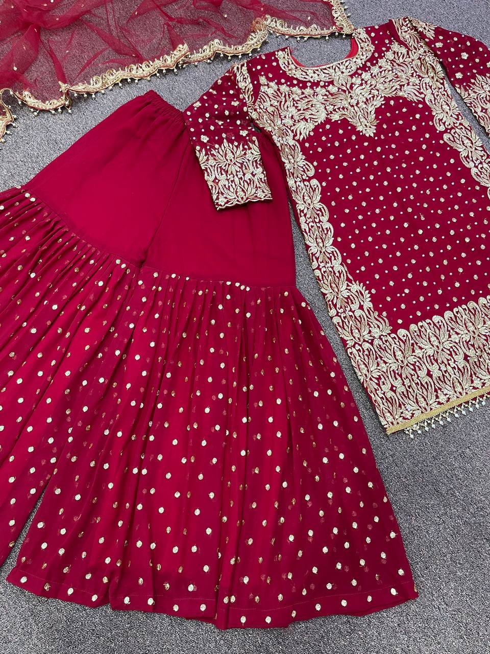 Launching New Designer Party Wear Look Fancy Top-Dupatta and Fully Stitched Sharara*