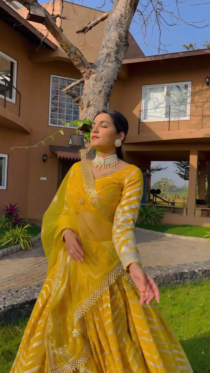 New Attrective Yellow Embroidery Work Wedding Wear Lehenga