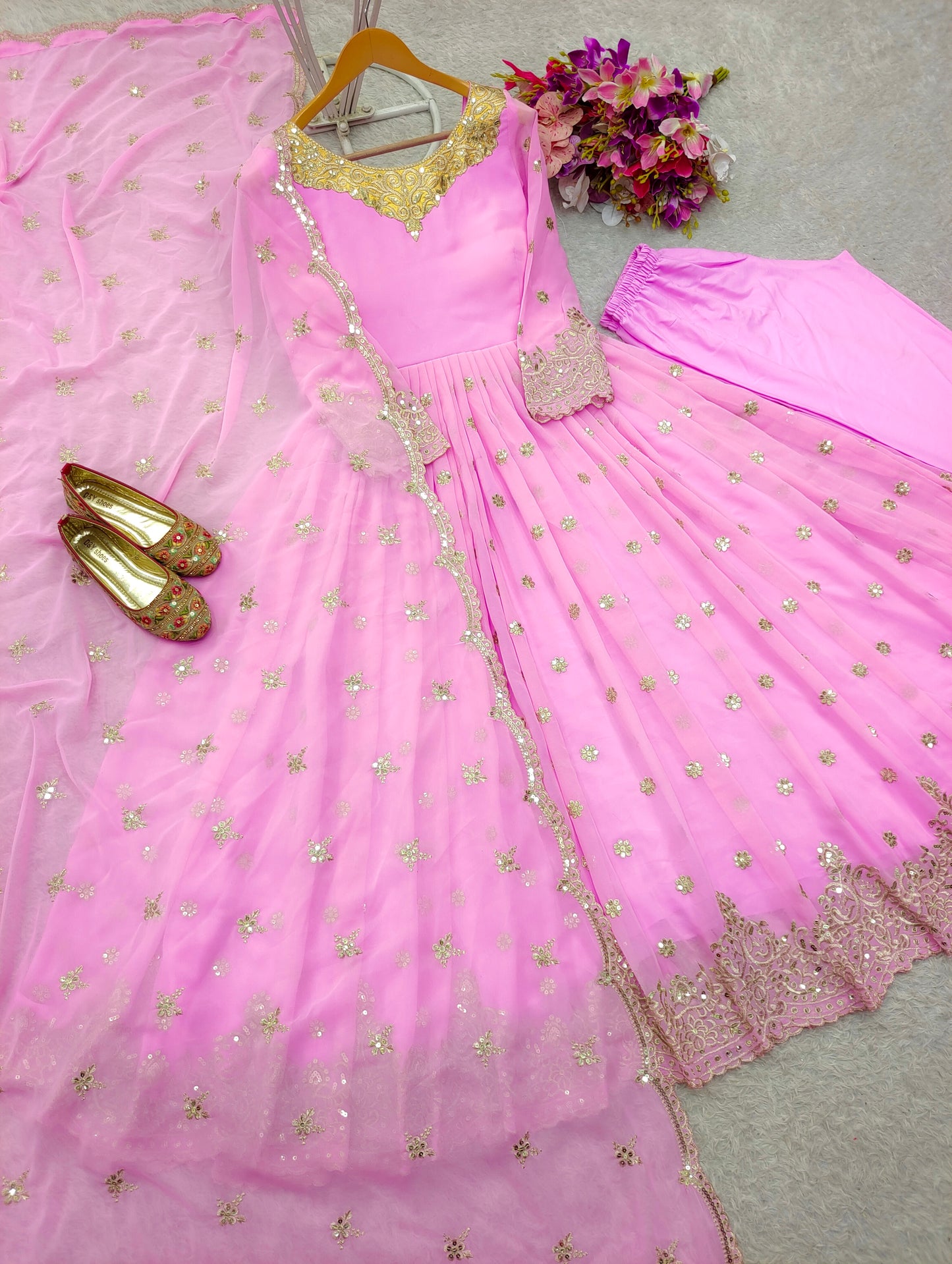 Blush Pink Embroidered Anarkali Suit with Dupatta – Elegant Look