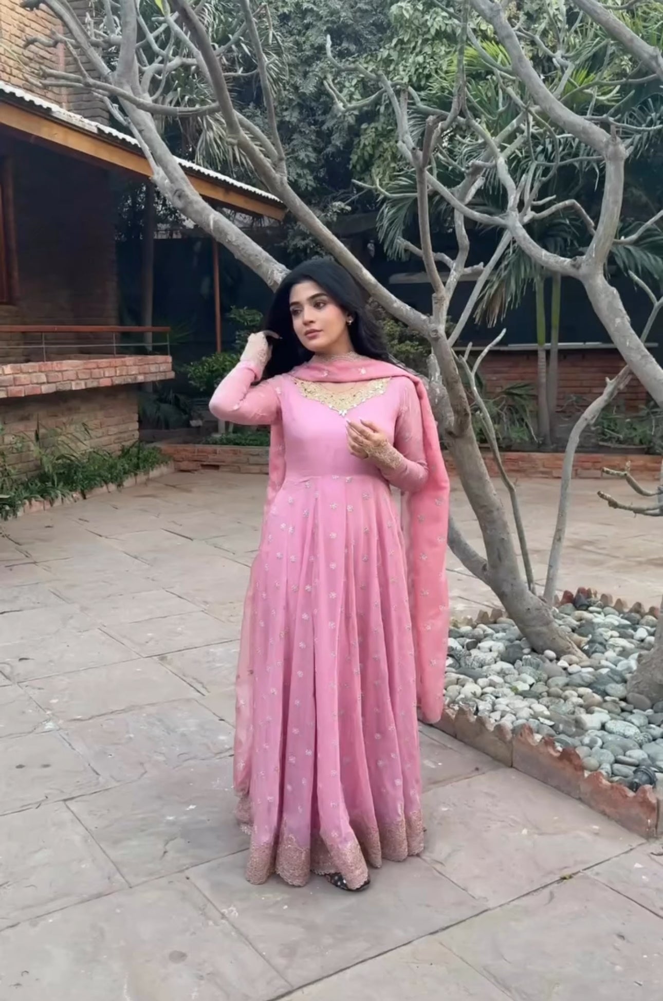 Blush Pink Embroidered Anarkali Suit with Dupatta – Elegant Look