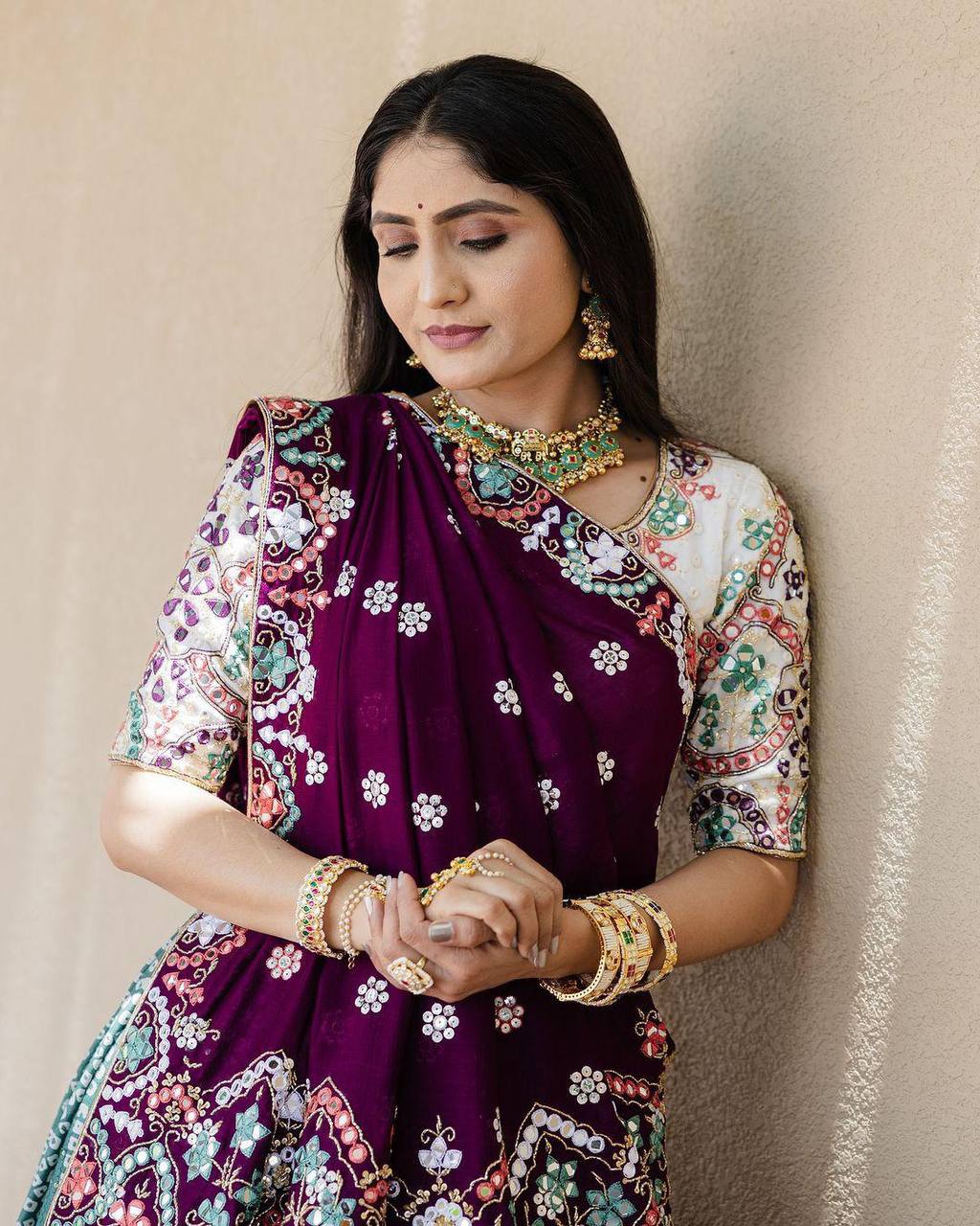 Traditional Multicolor Mirror Work Lehenga with Bandhani Dupatta and Blouse