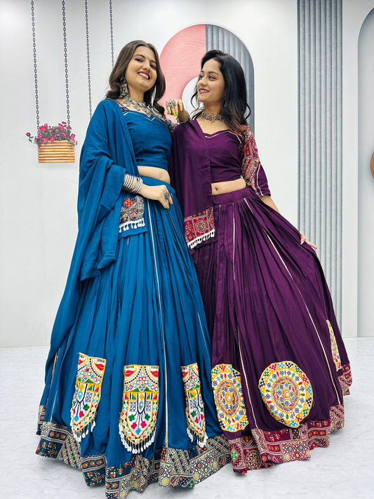 Traditional Lehenga Choli With Gamathi Work And Embroidery Detailing.