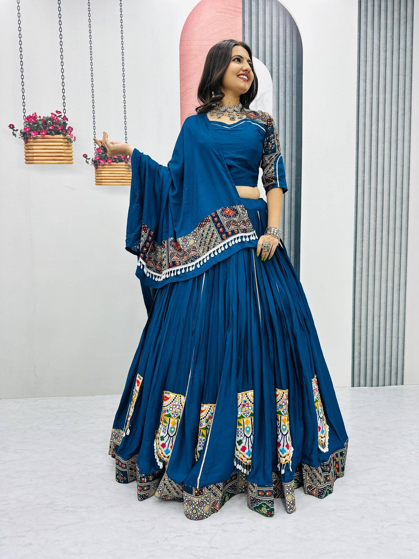 Traditional Lehenga Choli With Gamathi Work And Embroidery Detailing.