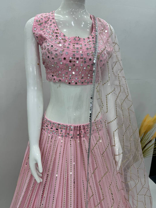 Mirror Work Lehenga Set with Net Dupatta Shine