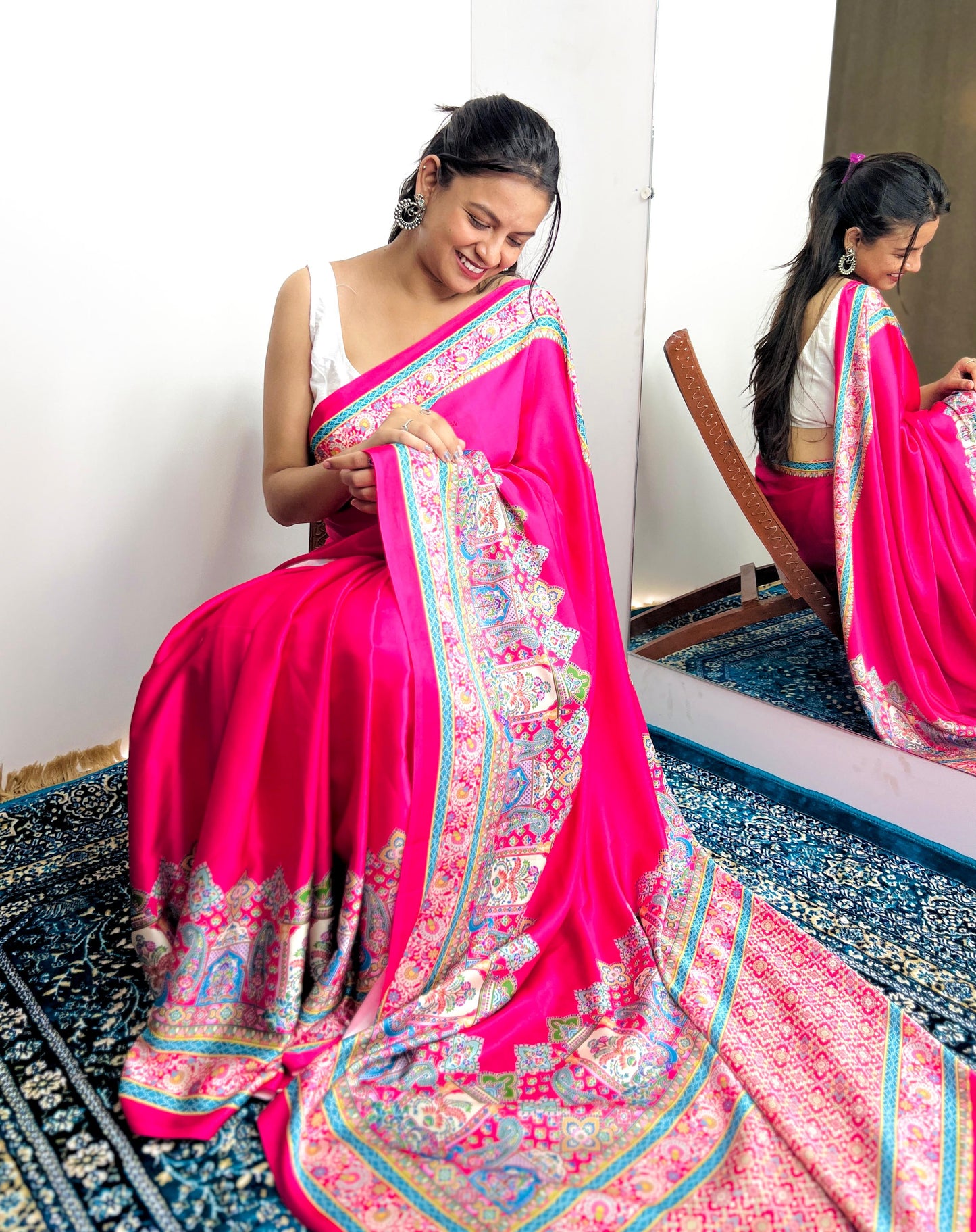 Saree with Vibrant Multicolor Printed Border Design